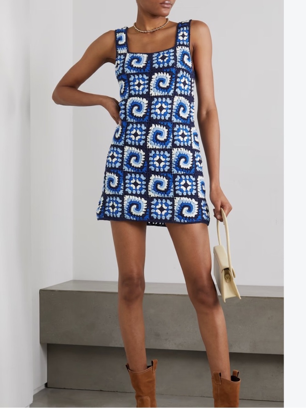 Staud Psychedelic Crocheted Cotton Mini Dress
